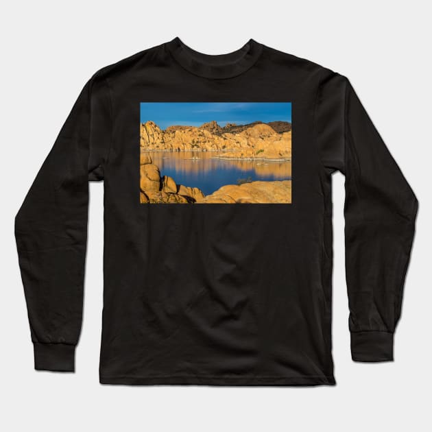 Morning Light at Watson Lake Long Sleeve T-Shirt by algill